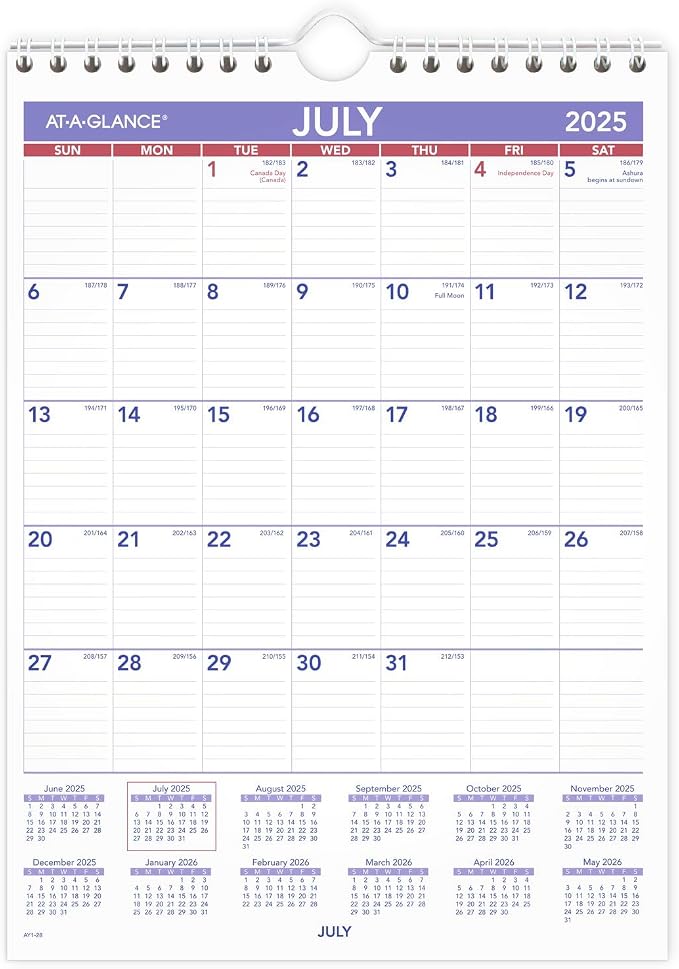 AT-A-GLANCE Wall Calendar 2025-2026 Academic, Ruled Daily Blocks by AT-A-GLANCE