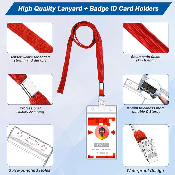 100 Sets Lanyards for Id Badges and Clear Plastic Vertical Name Badge ID Card - Image 3