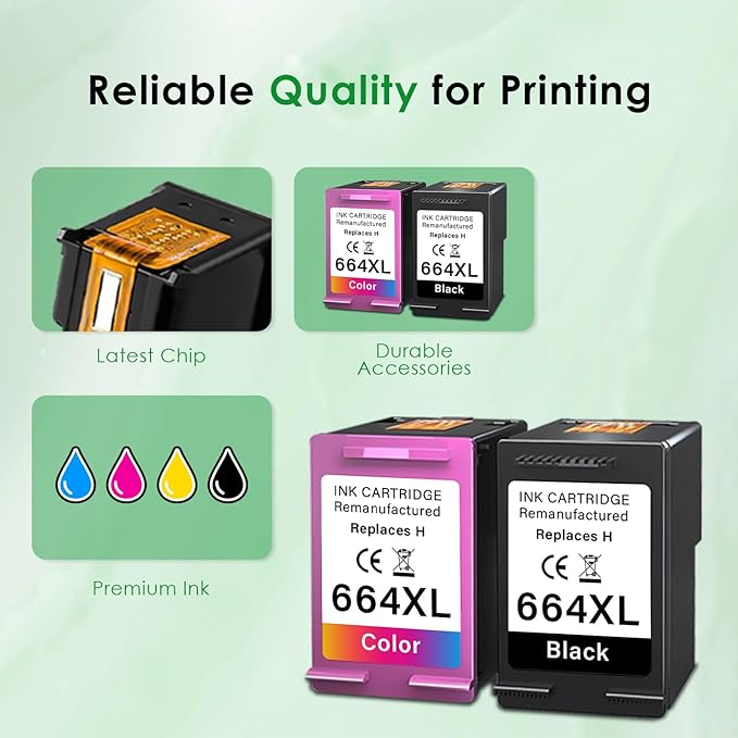 664XL Ink Cartridge Replacement for 664 664XL 664 XL Ink Cartridges Black and Color for DeskJet Ink Advantage 1115 2135 2138 3635 3636 3638 4535 4536 4538 4675 4676 4678 Printer Ink 2 Pack-DeskLoop Office