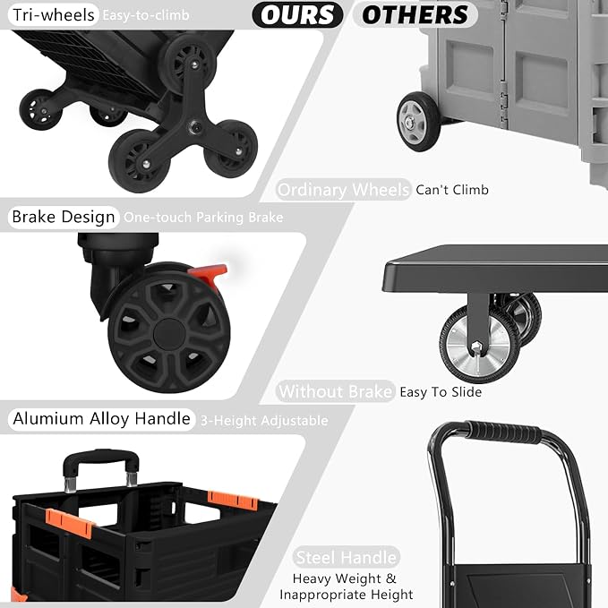 FELICON SELORSS Folding Utility Climber Cart Portable Rolling Crate-Black | - Image 7