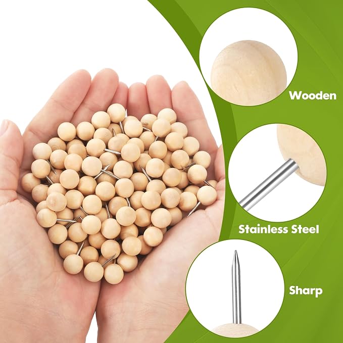 120Pcs Ball Wooden Push Pins, Wood Pins and Tacks, Decorative Cork Board Pins - Image 3