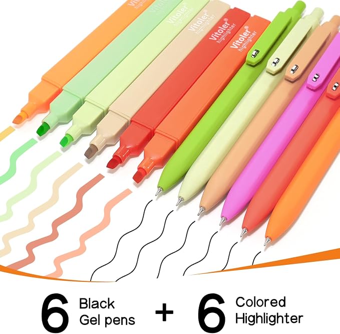 Vitoler Black Gel Pens and No Bleed Highlighters，12 Pack，Fast Drying | Smooth - Image 2
