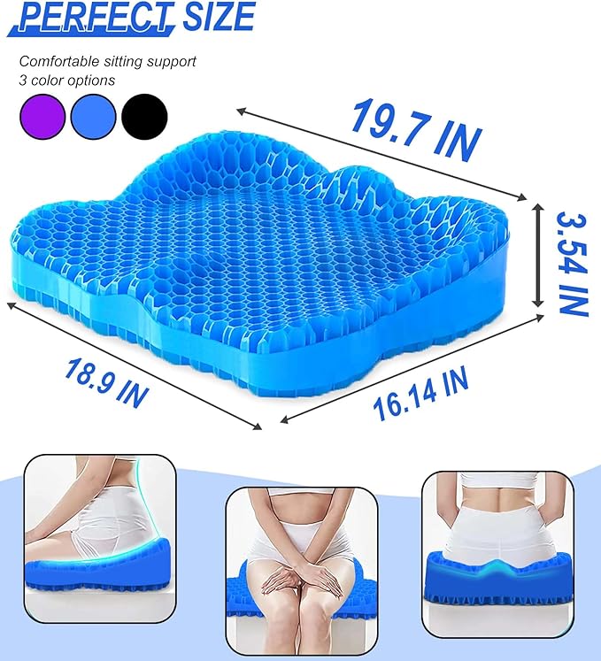 Thicken 19.7in Seat Cushion, Gel Seat Cushion for Long Sitting–Office Chair, Wheelchair, Car Pad, Large Cooling Support Pad for Back Pain, Sciatica, Tailbone Pain Relief-DeskLoop Office