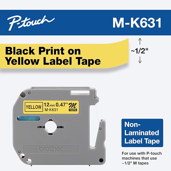 Brother Printer MK631 Tape Cartridges 0.5IN Wide Black On Yellow - Image 2