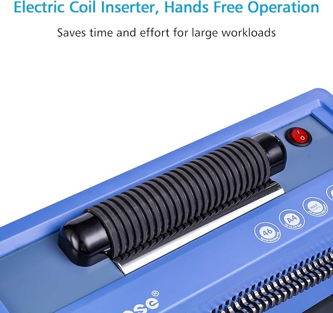 TIANSE Spiral Coil Binding Machine, Manual Book Maker Punch Binder with Electric Coil Inserter, Disengaging pins, Adjustable Side Margin, Comes with 100pcs 5/16'' Plastic Coil Binding Spines & Plier-DeskLoop Office