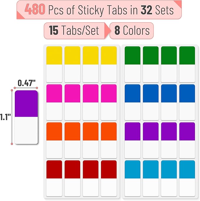 Mr. Pen- Sticky Index Tabs, 480 Pcs, Colorful Sticky Tabs for Notebooks, Page Markers, Page Tabs for Binders, Page Tabs Sticky Tabs for Books, Notebook Tabs, Book Sticky Tabs for Notebooks-DeskLoop Office