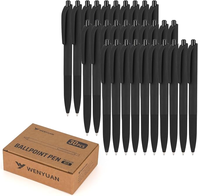 WY WENYUAN 30 Pcs Black Pens Bulk, 1.0mm Bold Point Quick Drying Ballpoint Pens by WYWENYUAN