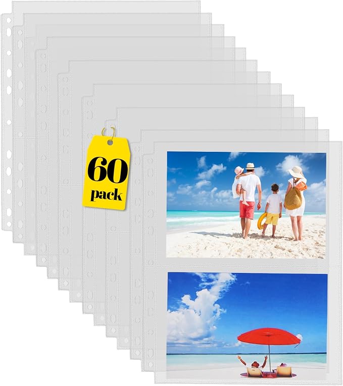 Sooez 60 Pack Heavy Duty Photos or Postcards Page Protectors, Plastic Clear by Sooez