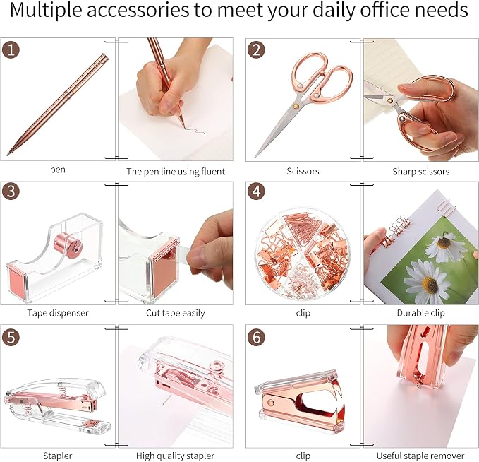 Office Supplies Set Desk Accessory Kit, Acrylic Stapler Set Staple Remover - Image 4