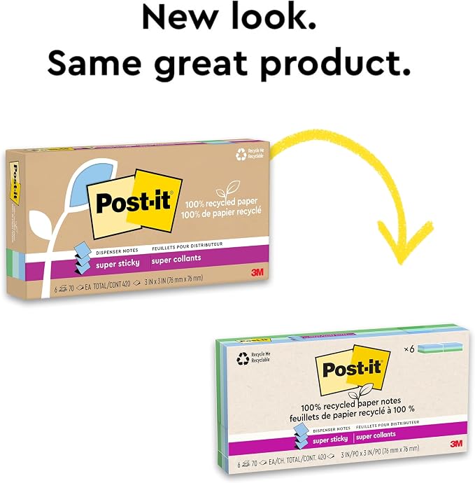 Post-it 100% Recycled Super Sticky Notes, 4 x 6 in, 8 Pads | School Supplies - Image 9