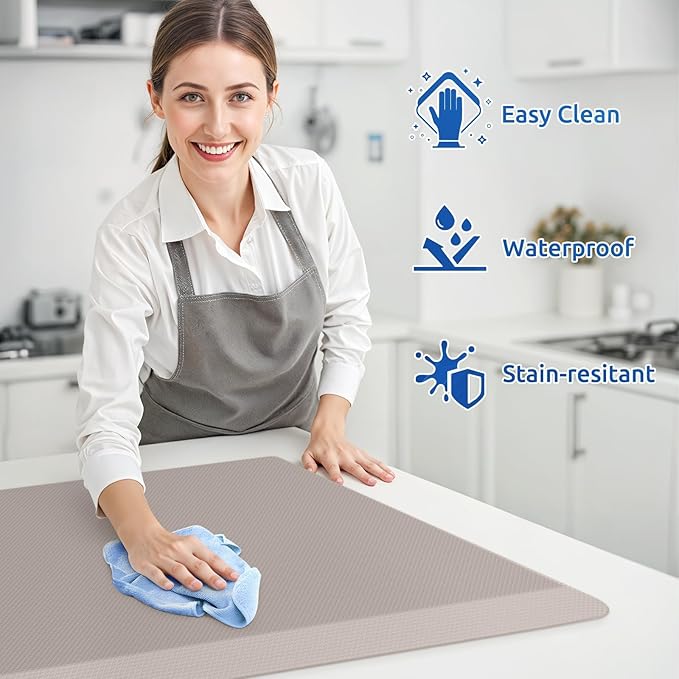 KitchenClouds 2PCS Kitchen Rugs Cushioned Anti-Fatigue Non-Slip Waterproof Kitchen Mat Comfort Foam Standing Mat for Floor Office Sink Laundry (Khaki)-DeskLoop Office