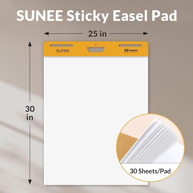 SUNEE Sticky Easel Pads, 25x30 Inches, 30 Sheets/Pad, 2 Pack – Self Stick Flip - Image 3