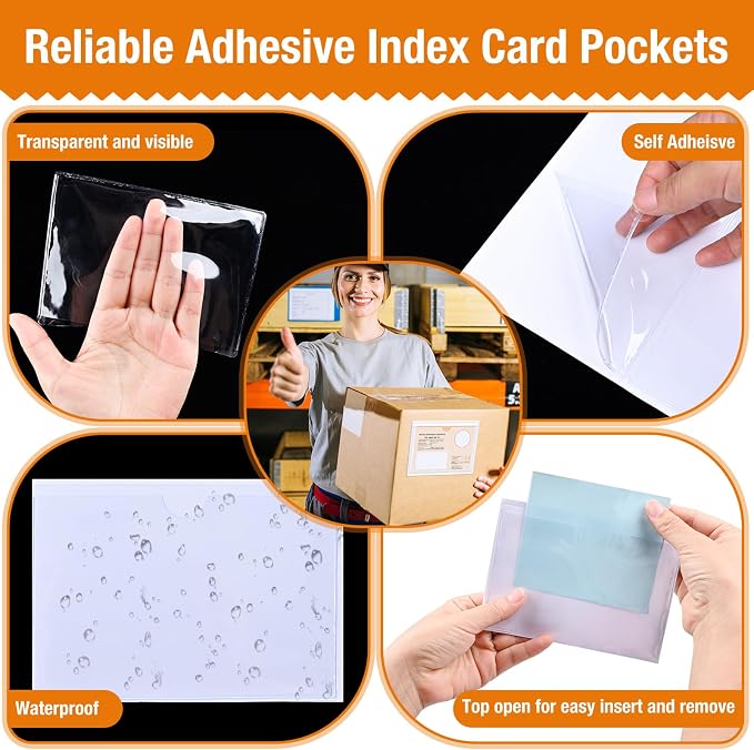 40 PCS Index Card Pockets, Self Adhesive Card Pockets 3"X5" - Image 3