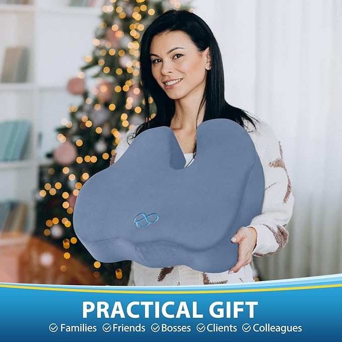 BlissTrends Seat Cushion,5.2in Thick Memory Foam Cushions for Office Chair, Car Seat, Airplane, Relieving Pressure Tailbone Sciatica Back Pain for Long Sitting Office Workers, Car Drivers LightBlue-DeskLoop Office