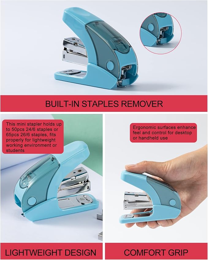 PAPERPAL Effortless Mini Stapler Set, 20 Sheet Capacity, Light Blue | Mini - Image 5