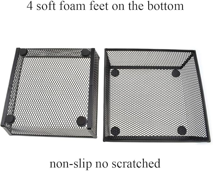 HAHIYO Stackable Mesh Tray Cup 6 x 6 x 2 inches Sturdy Container for Desk Drawer Organizer Collection for Home Office School kitchen Soft Foam Feet No Sharp Edges 2 Pack Black-DeskLoop Office