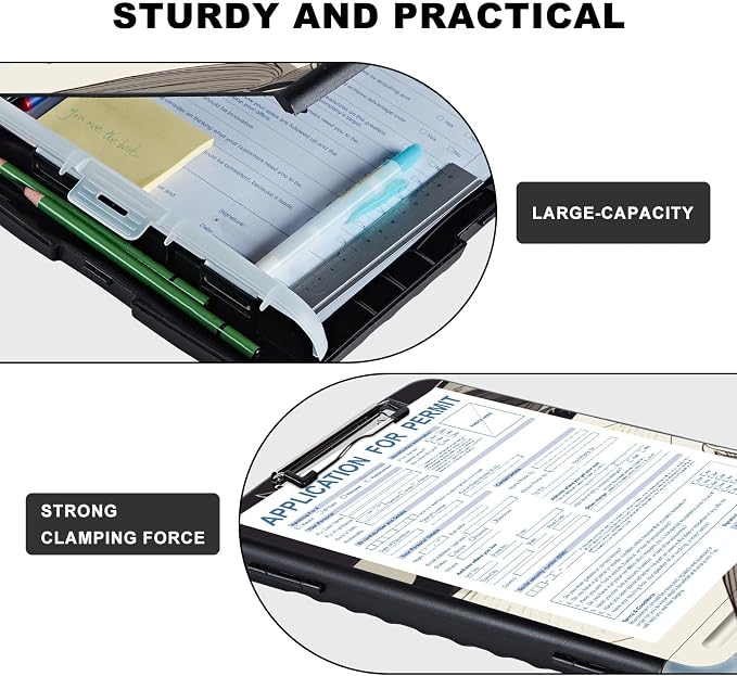 Clipboard with Storage, Heavy Duty Plastic Storage Clipboard with Low Profile - Image 3