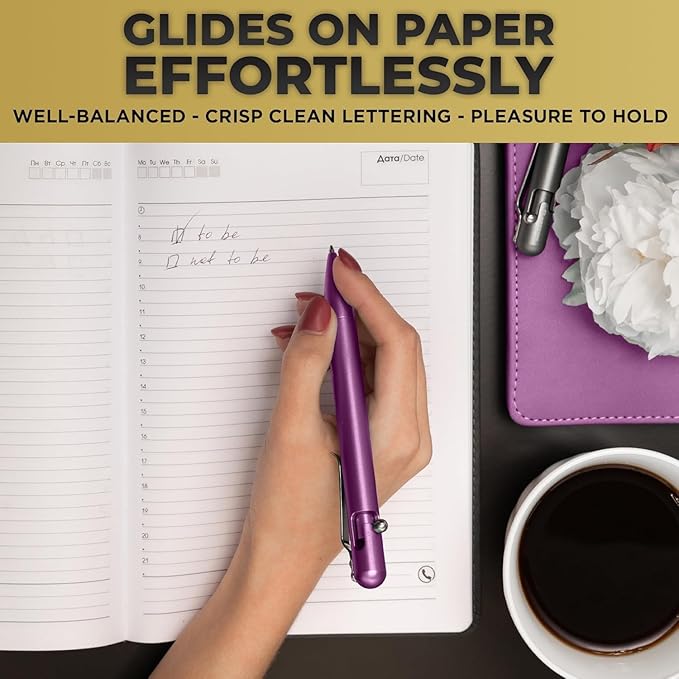 BASTION® Luxury Slim Bolt Action Pen, Lightweight Aluminum EDC Pen with Fine Tip, Professional Ballpoint Pen for School and Work - Purple-DeskLoop Office