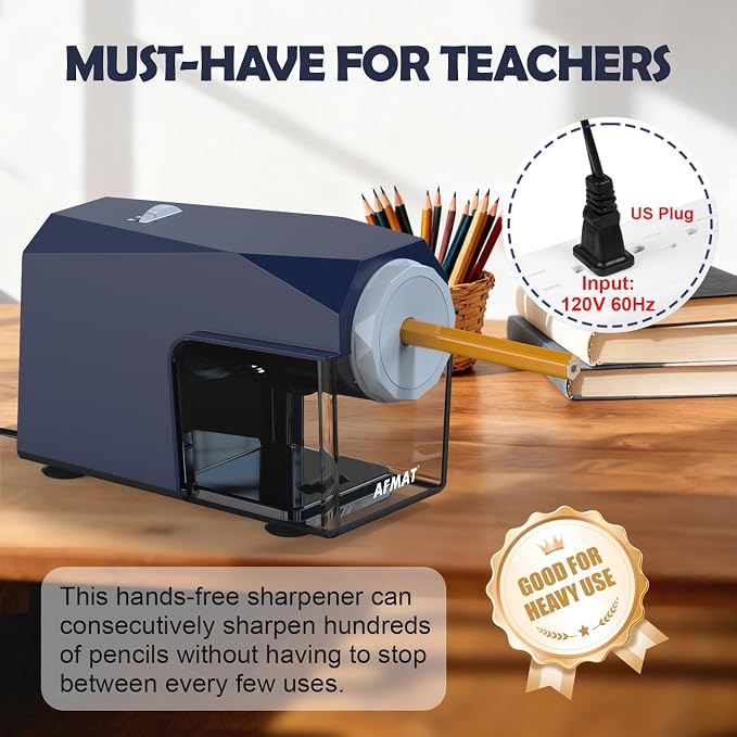 AFMAT Electric Pencil Sharpener, Fast & Hands-Free, 10K+ Uses, 5 Nibs, Fully - Image 8