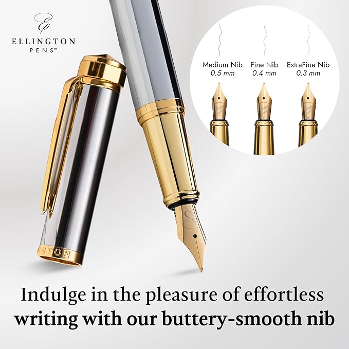 Luxury Fountain Pen Set- Fountain Pens for Writing - Smooth Medium Nib - Includes Refillable Ink Converter, 3 Ink Cartridges [Black & Blue], Gift Box - Elegant Calligraphy