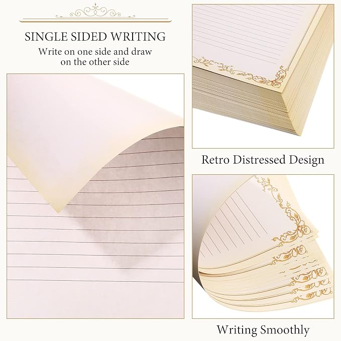 Sabary 200 Sheets Lined Stationary Writing Paper 8.5 x 11 Inch Fancy Vintage - Image 3