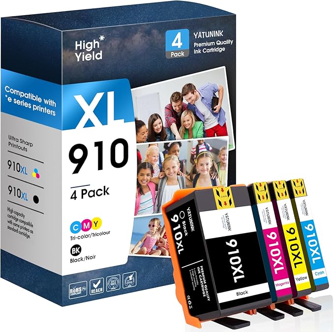 910XL Ink Cartridges Combo Pack Compatible for HP 910 XL Works with HP OfficeJet 8010e 8012e 8014e 8015e 80188022e OfficeJet Pro 8020e 8024e 8025e 8028e 8035e (4Pack)-DeskLoop Office