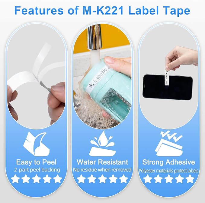 Labelife Replace for Brother M Tape 9mm 3/8 0.35 White M-K221 MK221 M221 | - Image 4