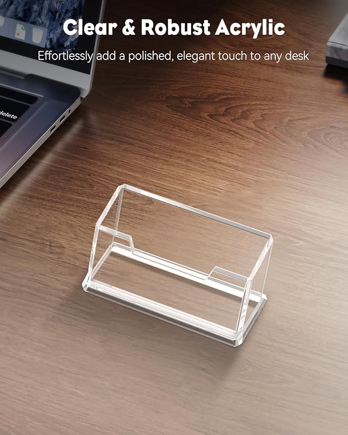 Uniclife Acrylic Business Card Holder for Desk 1 Slot Clear Business Card Display Stand for Men & Women Desktop Business Card Organizer Card Stand for Office Home Exhibition, 60 Card Capacity-DeskLoop Office