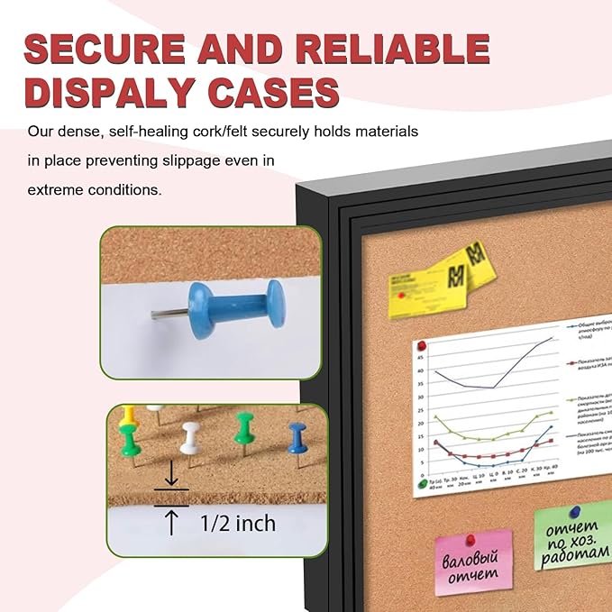 36x24 Inch Outdoor Enclosed Bulletin Board with Locking Door - Weatherproof & Tamperproof Cork Notice Board - Black Aluminum Frame-DeskLoop Office