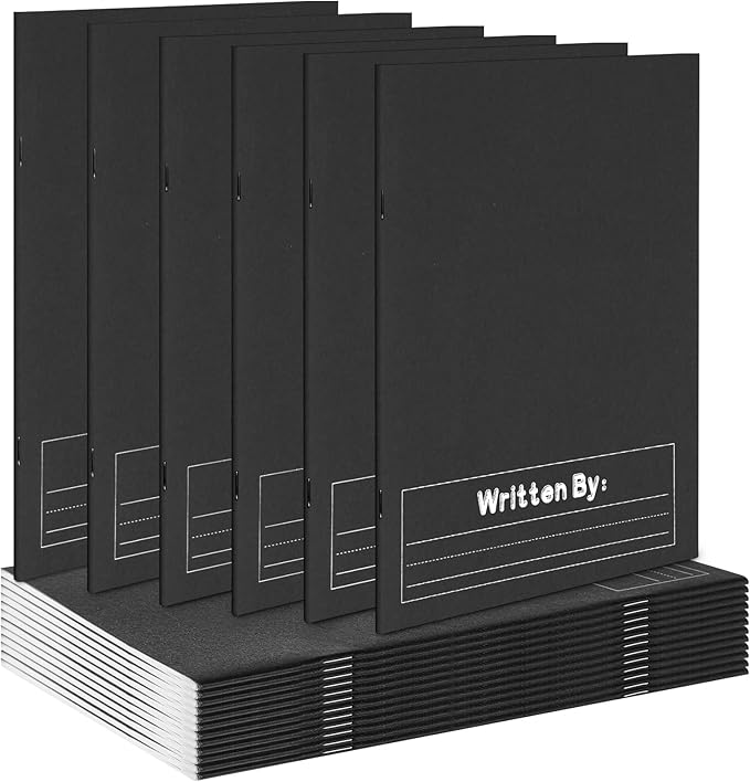 Henoyso 12 Pcs Primary Composition Notebook K-2 9 3/4 x 7 1/2 Inch Primary Journal, Back to School Supplies, Bulk Blank Writing Book for Kid to Write Draw Journal 60 Page Notebooks (Black)-DeskLoop Office