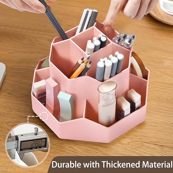 Pencil Pen Holder for Desk, 9 Slots 360 Degree Rotating Desk Organizer, Cute Pen Organizers Stationery Supplies for Office Home & Art Supply (Pink)-DeskLoop Office