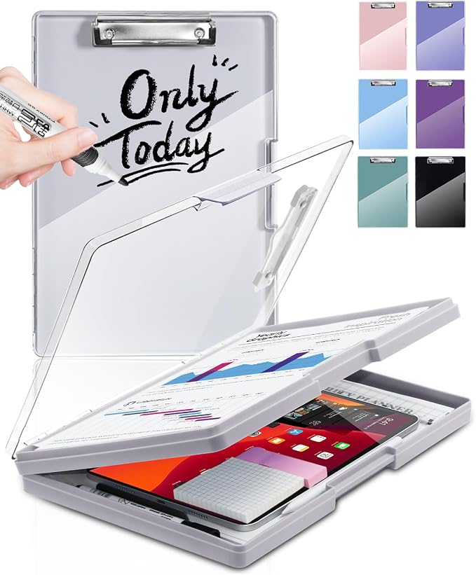 Clearview Clipboard with 2 Storage, Dry Erase 8.5x11 Heavy Duty ClipBoards by Sunnyclip