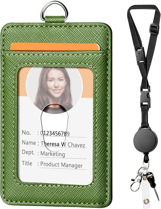Leather Badge Holder and Adjustable Retractable Lanyards, Quick Release Buckle by Coloryourlife