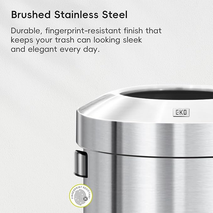 EKO 16-Gallon Round Stainless Steel Open Top Trash Can, Large Commercial Waste Bin with Detachable Lid and Carrying Handle, Brushed Metal Garbage Bin for Home, Office, Restaurant, Restroom-DeskLoop Office