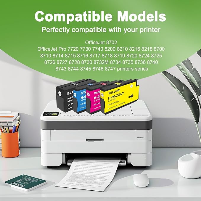 952XL Ink Cartridges Combo Pack with Upgrade Device Replacement for HP 952 XL Ink Cartridge for HP Officejet Pro 7740 8720 8710 8210 8715 8740 8702 8730 8725 Printers (Black Cyan Yellow Magenta)-DeskLoop Office