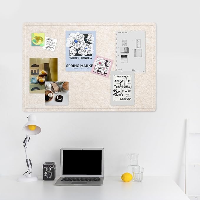 Bulletin Board, 36 x 24 inches Felt Board - Decorative Pin Board, Cork Board Alternative for Wall, 3' x 2' Foldable Picture Board Self-Adhesive Vision Board Prayer Board with 20 Pushpins - Oatmeal-DeskLoop Office