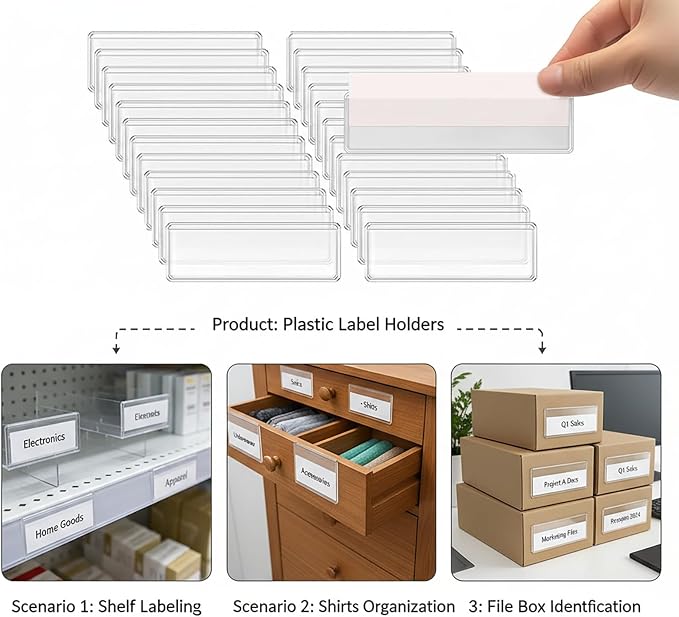 Label Holders Adhesive Shelf Tag Clear Shelf Tag Index Card Pockets Plastic - Image 5