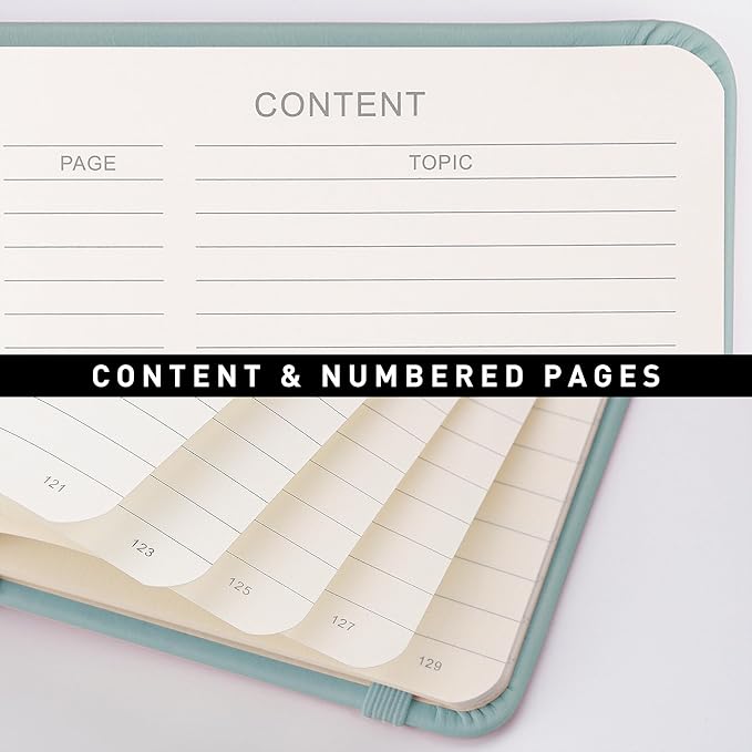 RETTACY Lined Journal Notebook, 192 Numbered Pages, A5 Medium Size (5.7'' x 8.3''), for Men & Women, Journaling, Writing, Work & Office, Leather Hardcover, 100 GSM Thick Paper (Blue-gray)-DeskLoop Office