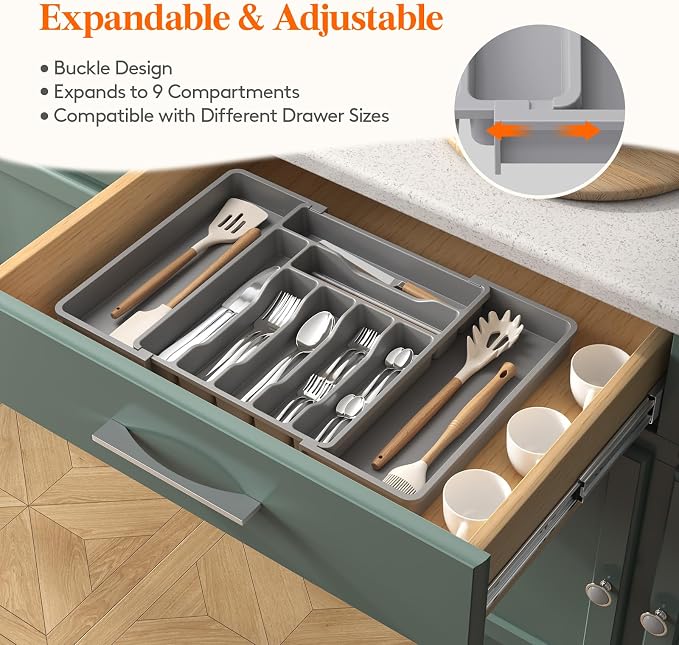 Lifewit Utensil Organizer for Kitchen Drawer, Expandable Cooking Silverware Tray - Image 4