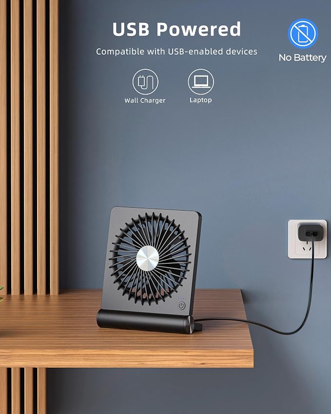 Koonie USB Desk Fan, Strong Wind Ultra Quiet Small Mini Fan | 220° Tilt Folding - Image 4