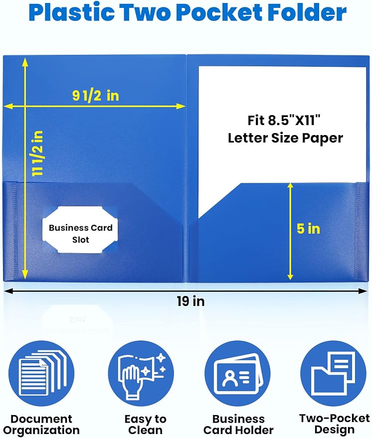 SUNEE 2 Pocket Folders Heavy-Duty Plastic Folders - Image 2