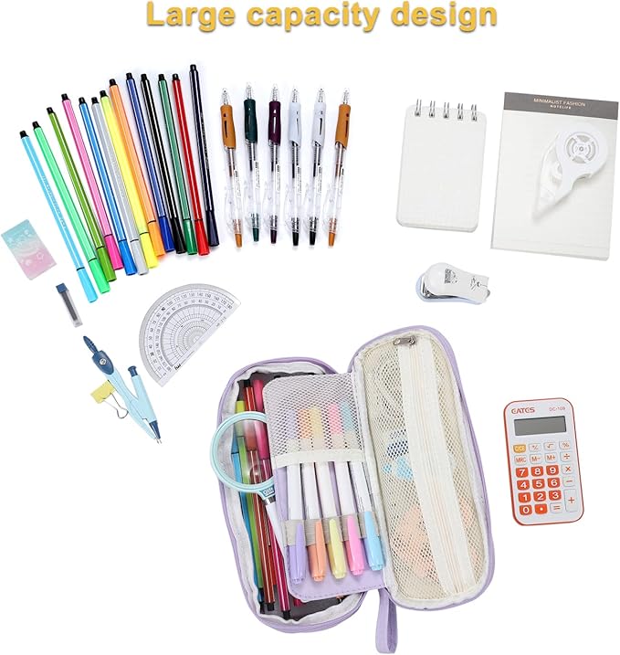 Large Pencil Case Zipper Pencil Pouch Organizer Big Capacity Pencil Bag with Handle Portable for Girls Kids Adults Gift Pen Case for School Home Office Purple-DeskLoop Office