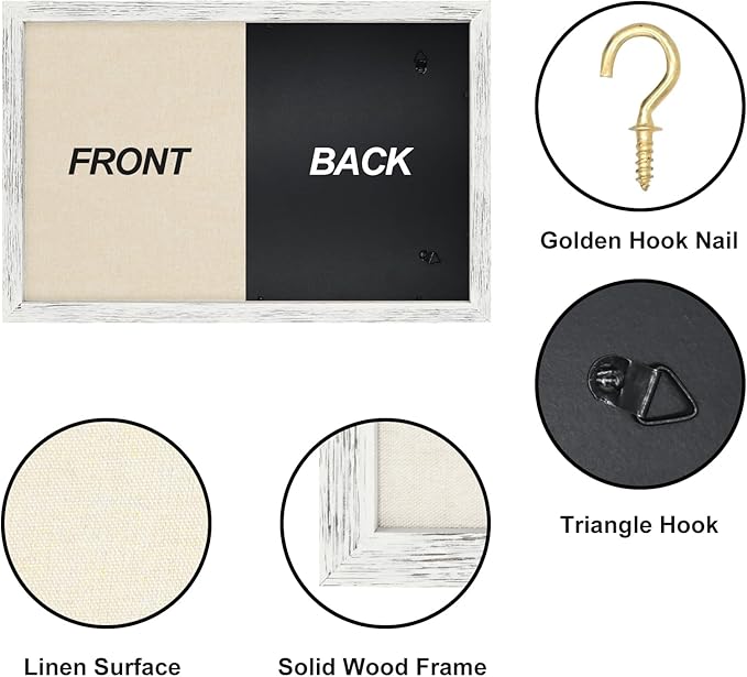 Egofine Cork Board Bulletin Board with Linen, 16x11 Wood Frame Pin Board, 2 Pack Cork Boards for Walls, Vision Board Hanging horizontal or Vertically for Office Home Decor School Kitchen, Rustic White-DeskLoop Office