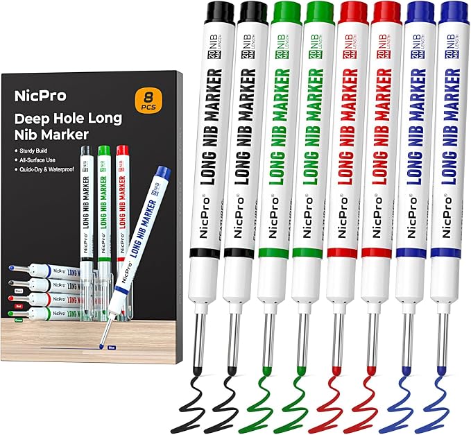 Nicpro 8 PCS Long Nib Marker Pens, 20mm Deep Hole Marker, Quick Dry & by Nicpro