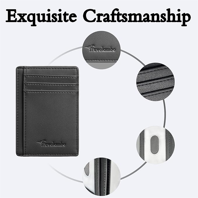 Travelambo Front Pocket Minimalist Leather Slim Wallet RFID Blocking Medium Size - Image 6