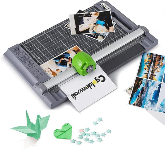CGOLDENWALL 4-in-1 A4 Rotary Paper Cutter with 4 Blades, for Craft DIY, 12 Sheets, Straight/Perforated/Wavy/Creasing Line, 12.6" Cutting Length, for Photos Tickets Invitations Cards-DeskLoop Office