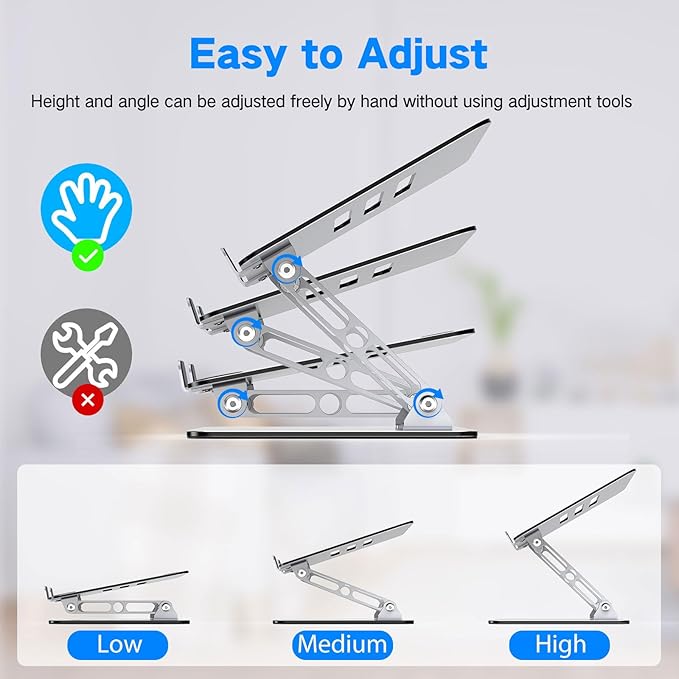 Laptop Stand for Desk, Adjustable Laptop Riser, Metal Foldable Computer Stand - Image 3