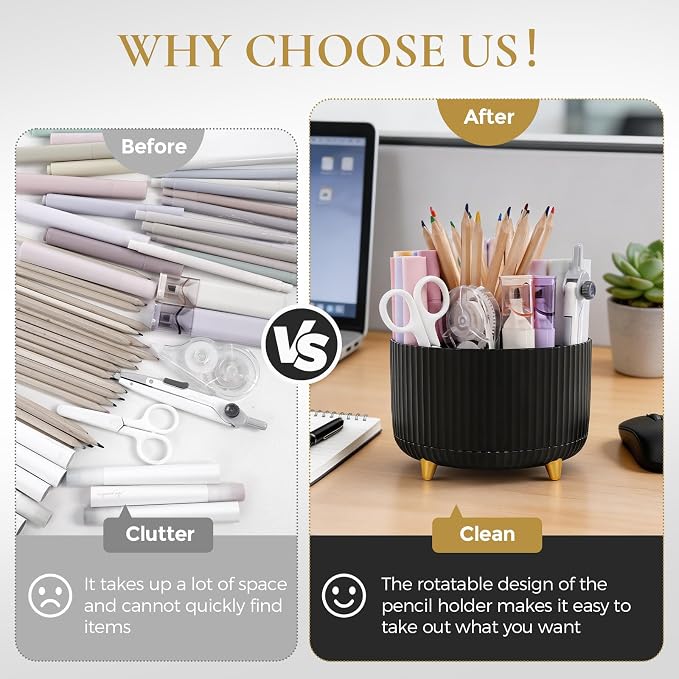 KONVINIT Pencil Pen Holder for Desk, 5 Slots 360 - Image 3