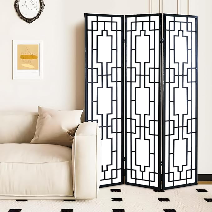 NicBex Room Divider 3 Panel Room Dividers with Geometric Lattice Design Partition Room Dividers and Folding Privacy Screens Wall Divider for Office, Room Separation,70" W x 0.8" D x 70.3" H, Black-DeskLoop Office