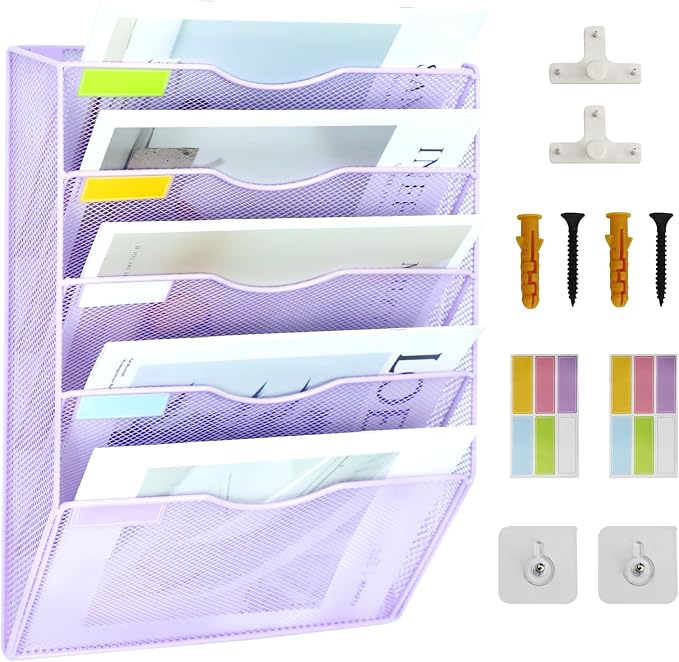 5 Pockets Mesh Wall File Holder Organizer Office Hanging File Folder Magazine by ideallife